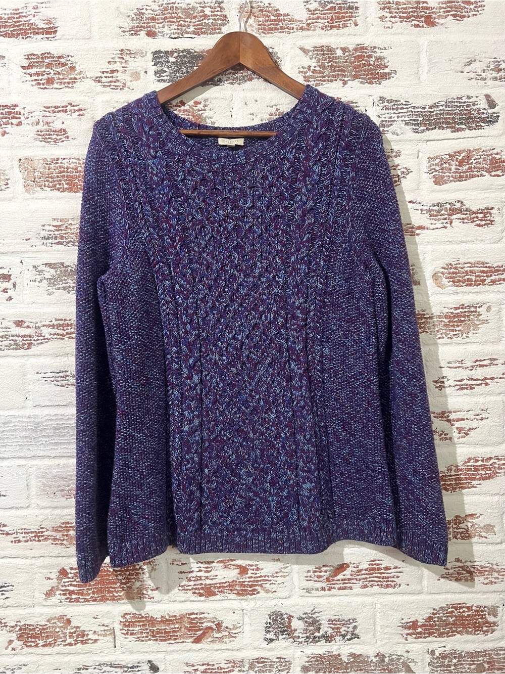 Talbots Sweater Purple Speckled Cable Knit Cotton Cozy Preppy Classic Size S